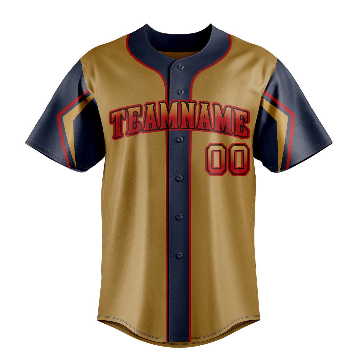 Personalized Old Gold & Navy 3 Colors Arm Shapes Fan Baseball Jersey