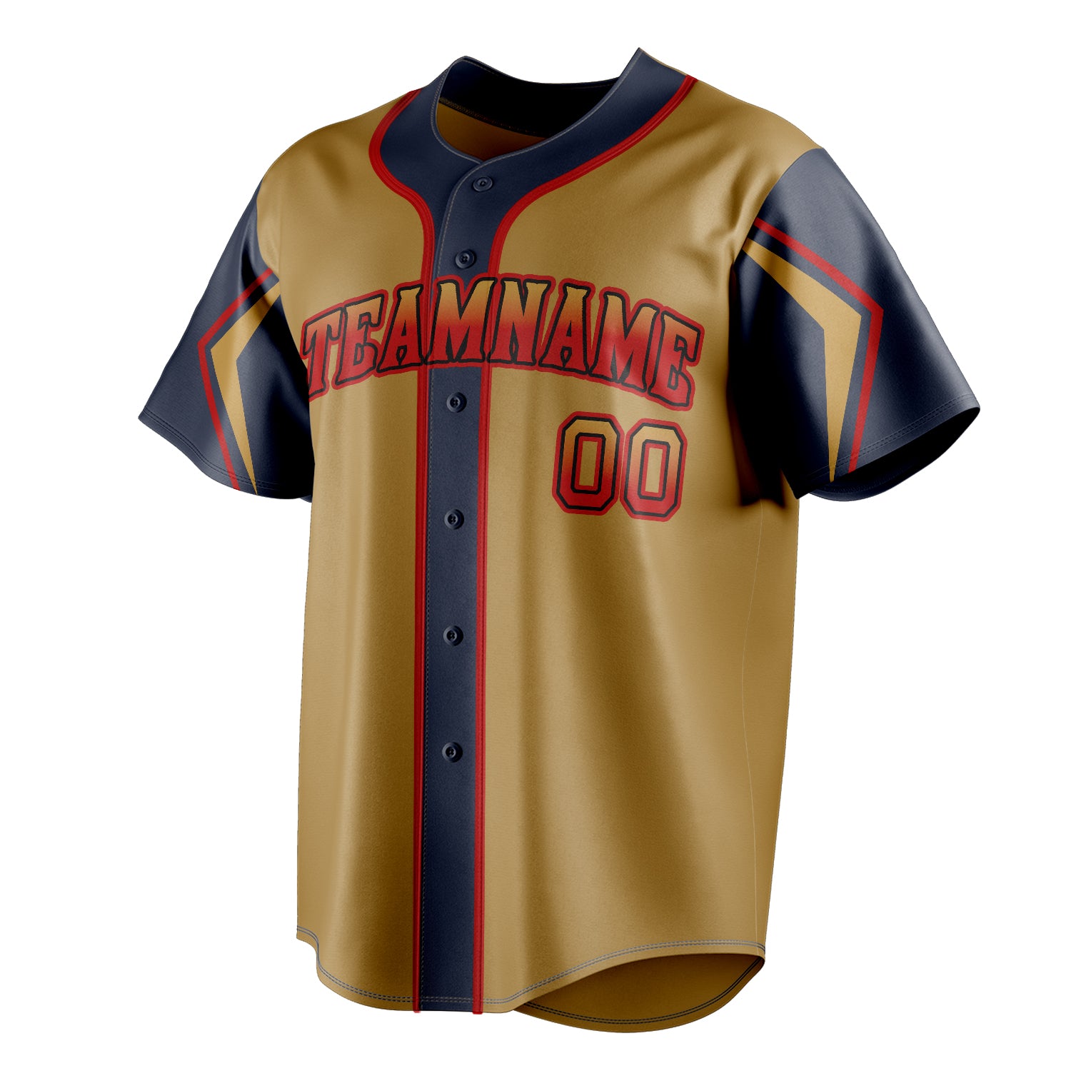 Personalized Old Gold & Navy 3 Colors Arm Shapes Fan Baseball Jersey