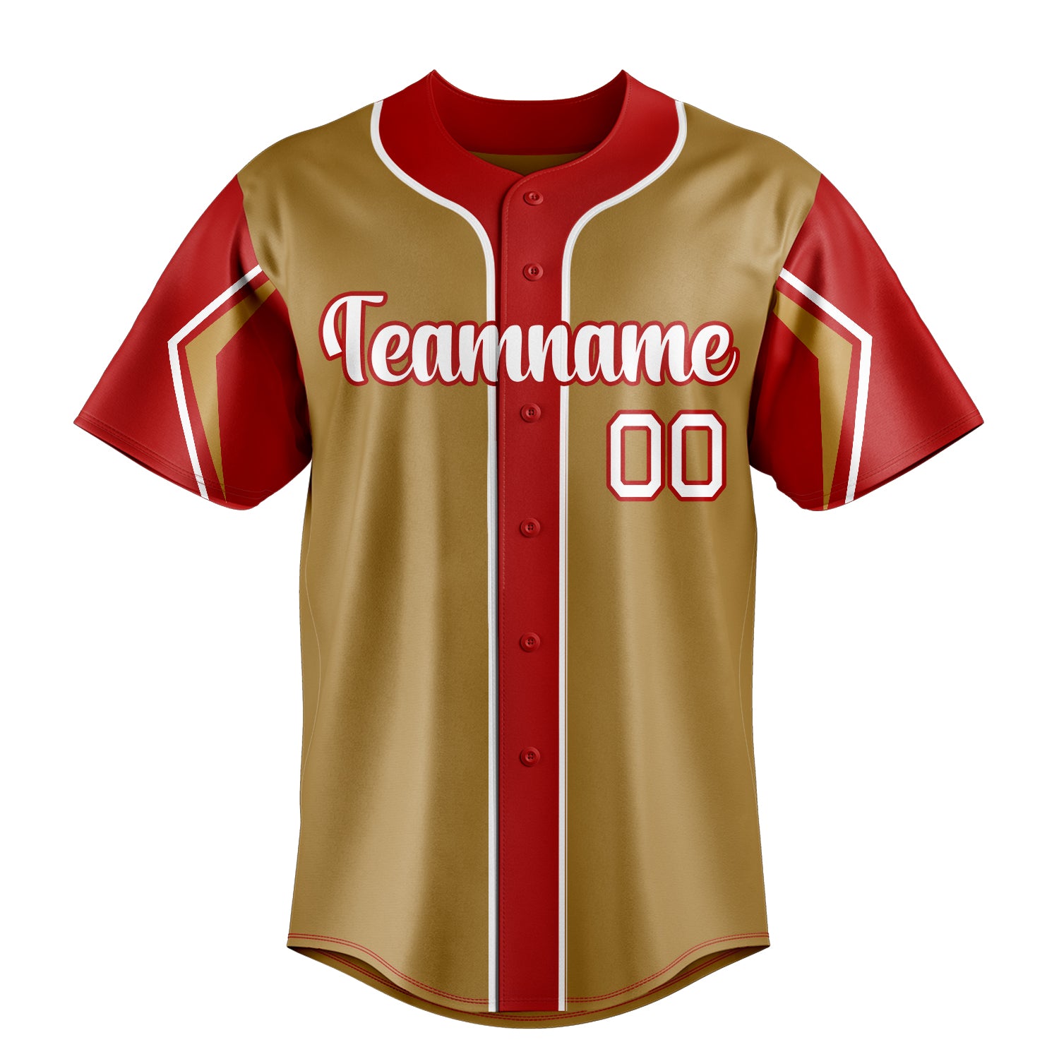 Personalized Old Gold & Red 3 Colors Arm Shapes Fan Baseball Jersey
