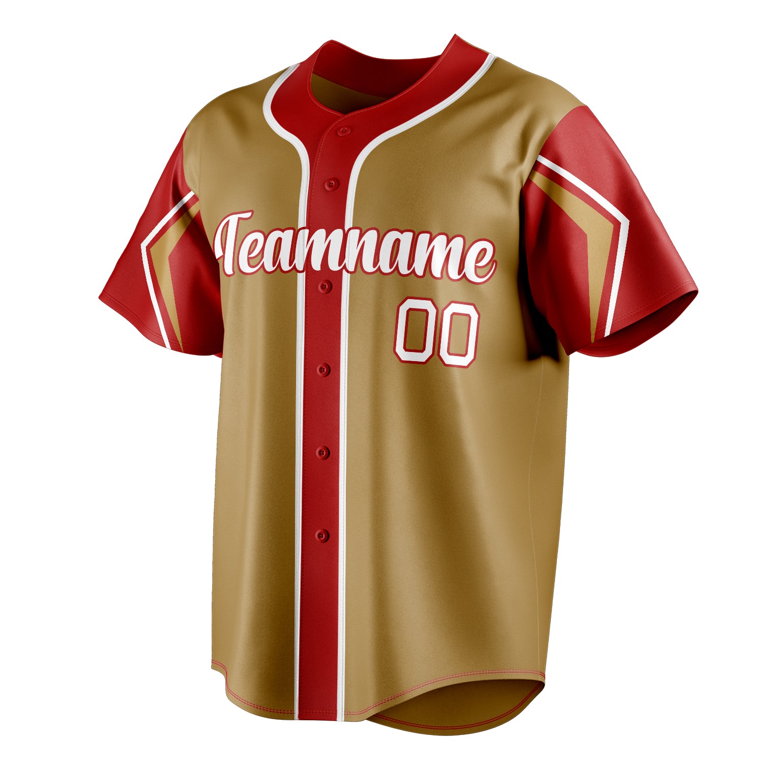 Personalized Old Gold & Red 3 Colors Arm Shapes Fan Baseball Jersey