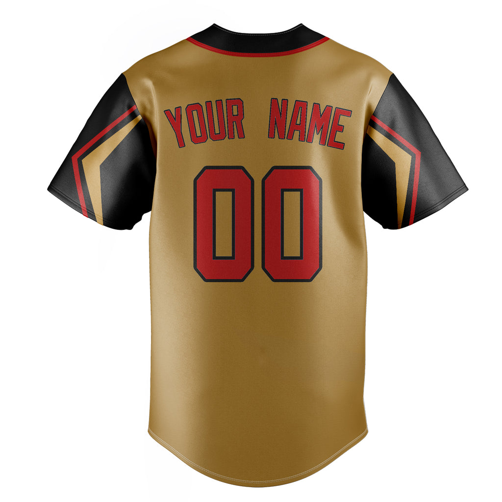 Personalized Old Gold & Black 3 Colors Arm Shapes Fan Baseball Jersey