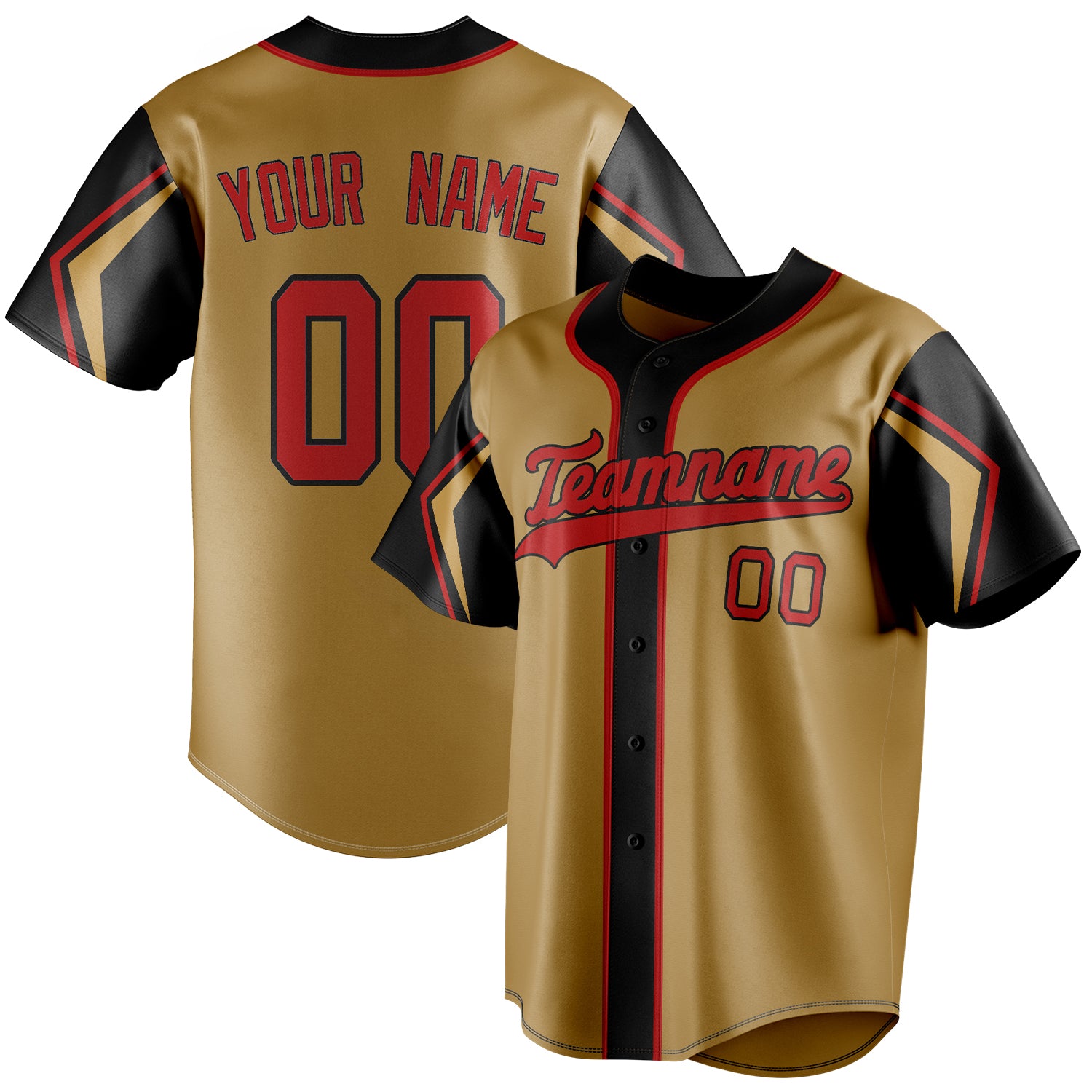 Personalized Old Gold & Black 3 Colors Arm Shapes Fan Baseball Jersey BB01240531WX524