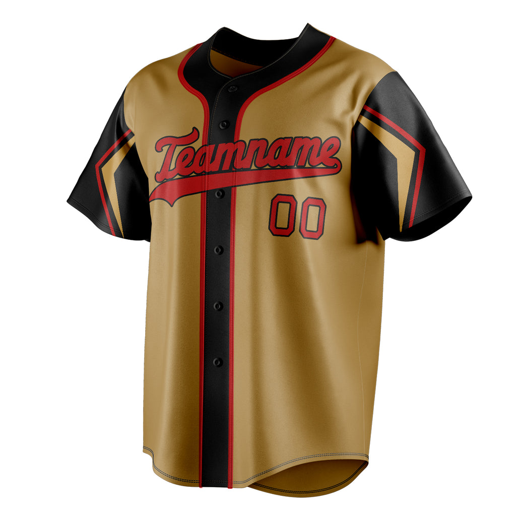 Personalized Old Gold & Black 3 Colors Arm Shapes Fan Baseball Jersey