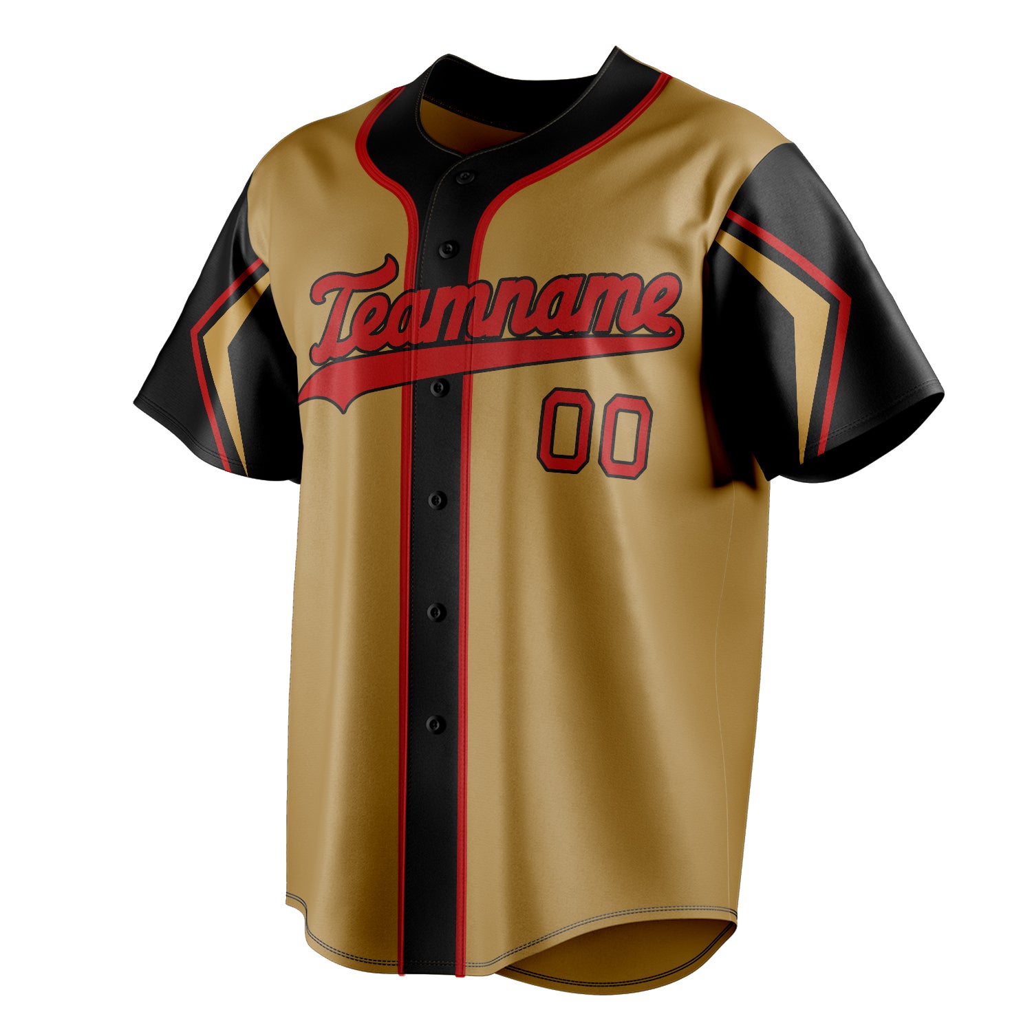 Personalized Old Gold & Black 3 Colors Arm Shapes Fan Baseball Jersey