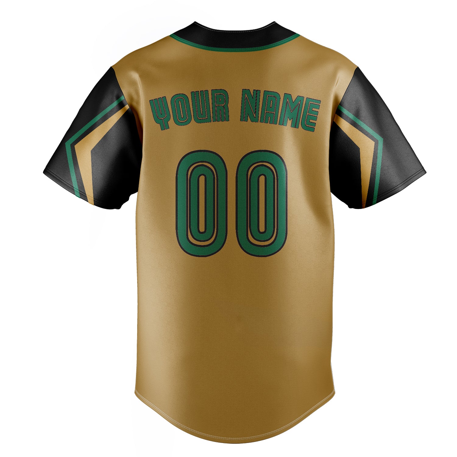 Personalized Old Gold & Black 3 Colors Arm Shapes Fan Baseball Jersey