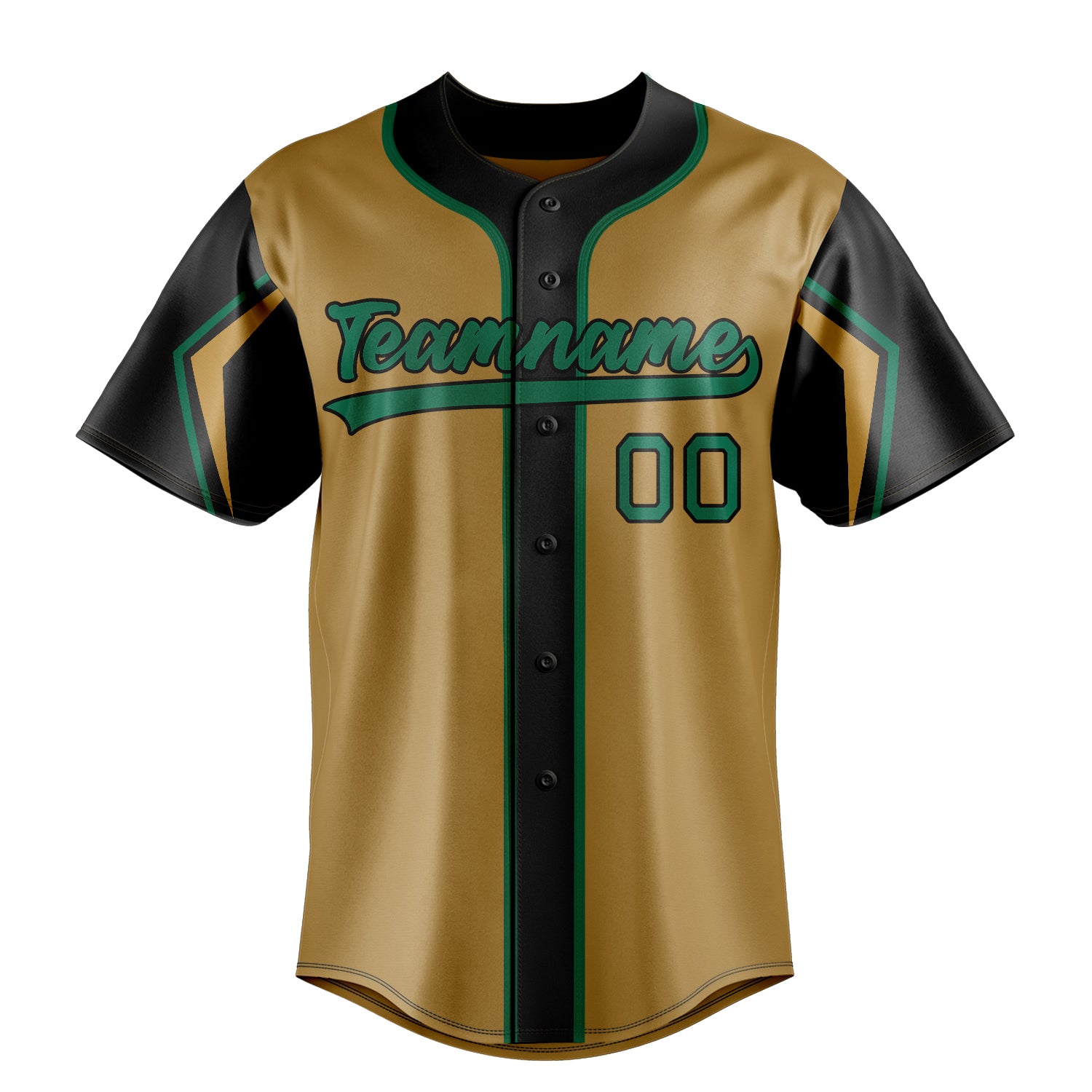 Personalized Old Gold & Black 3 Colors Arm Shapes Fan Baseball Jersey
