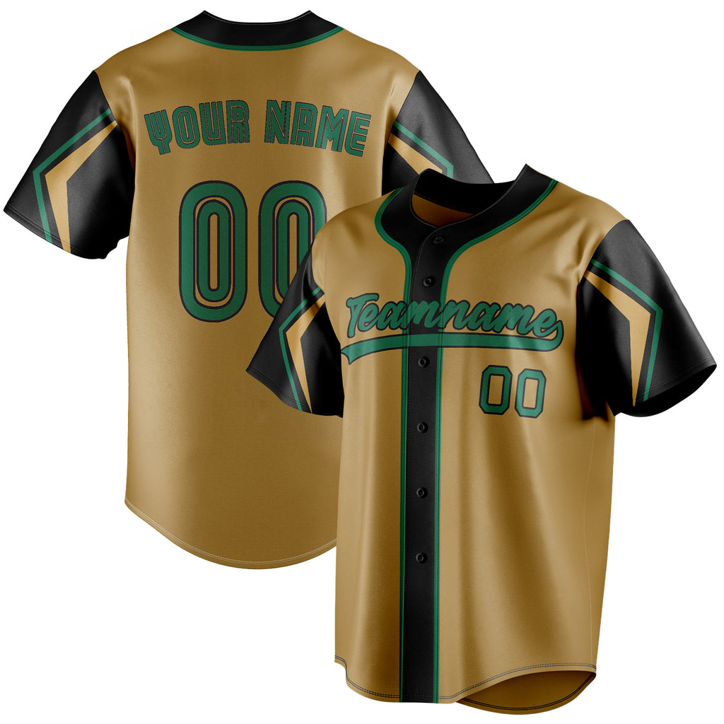 Personalized Old Gold & Black 3 Colors Arm Shapes Fan Baseball Jersey BB01240531WX525