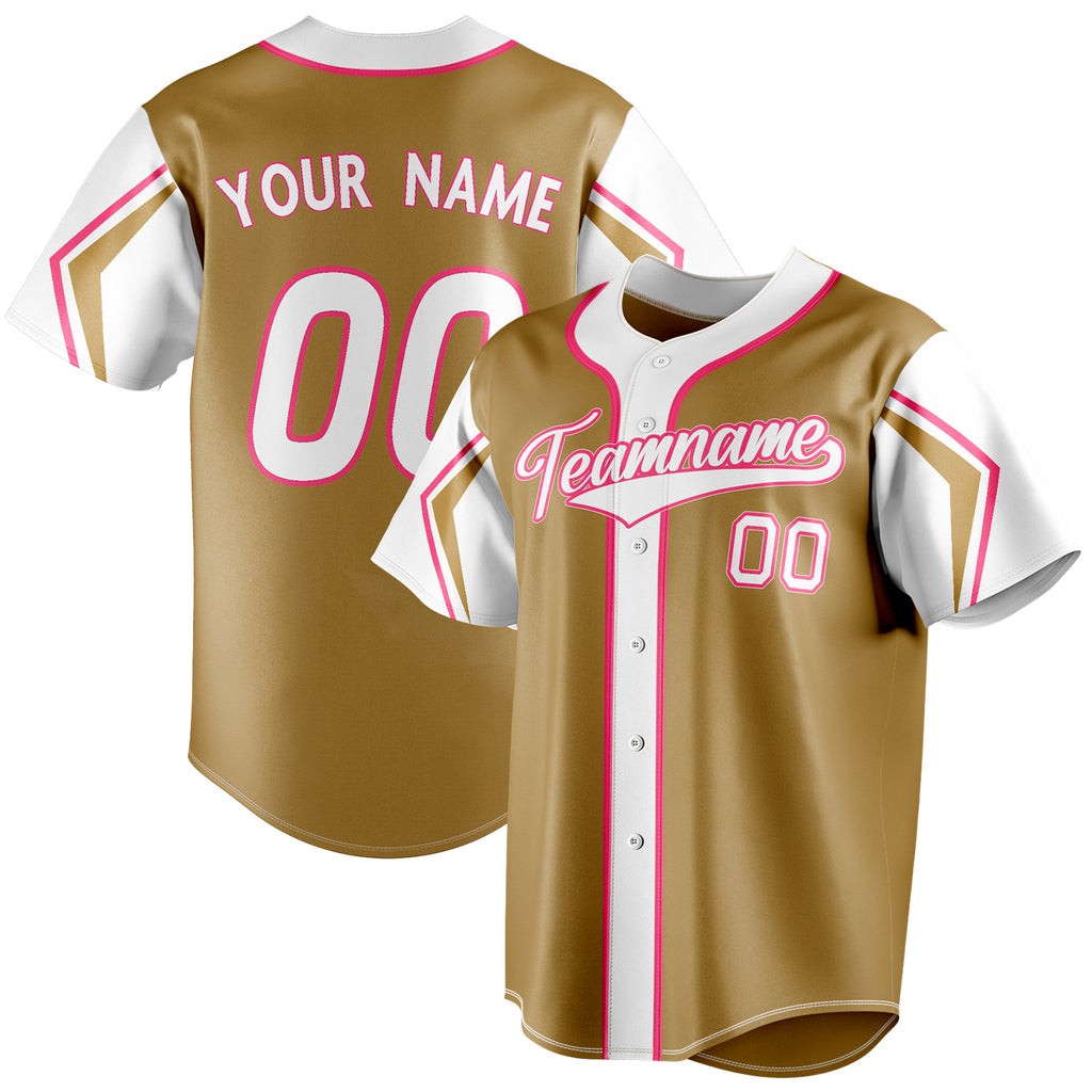 Personalized Old Gold & White 3 Colors Arm Shapes Fan Baseball Jersey BB01240531WX526