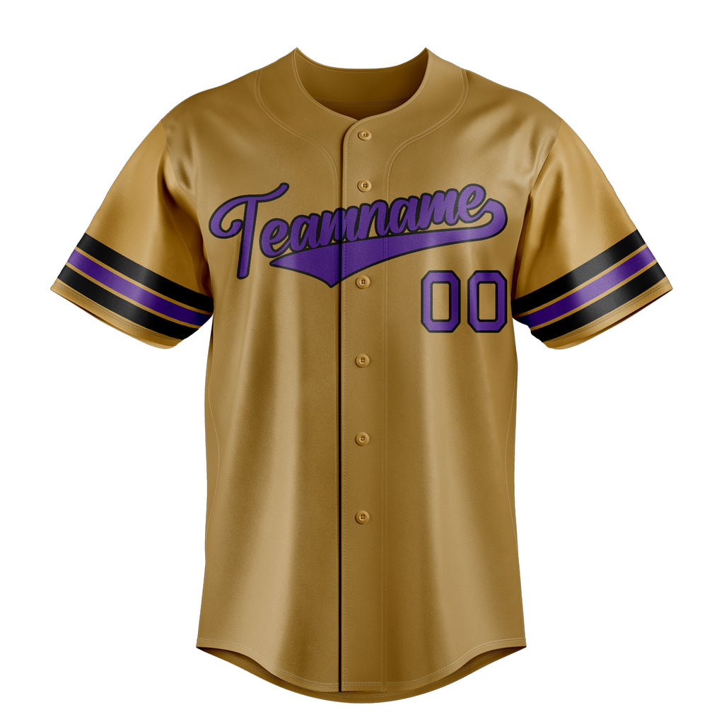 Personalized Old Gold & Purple Color Fan Baseball Jersey