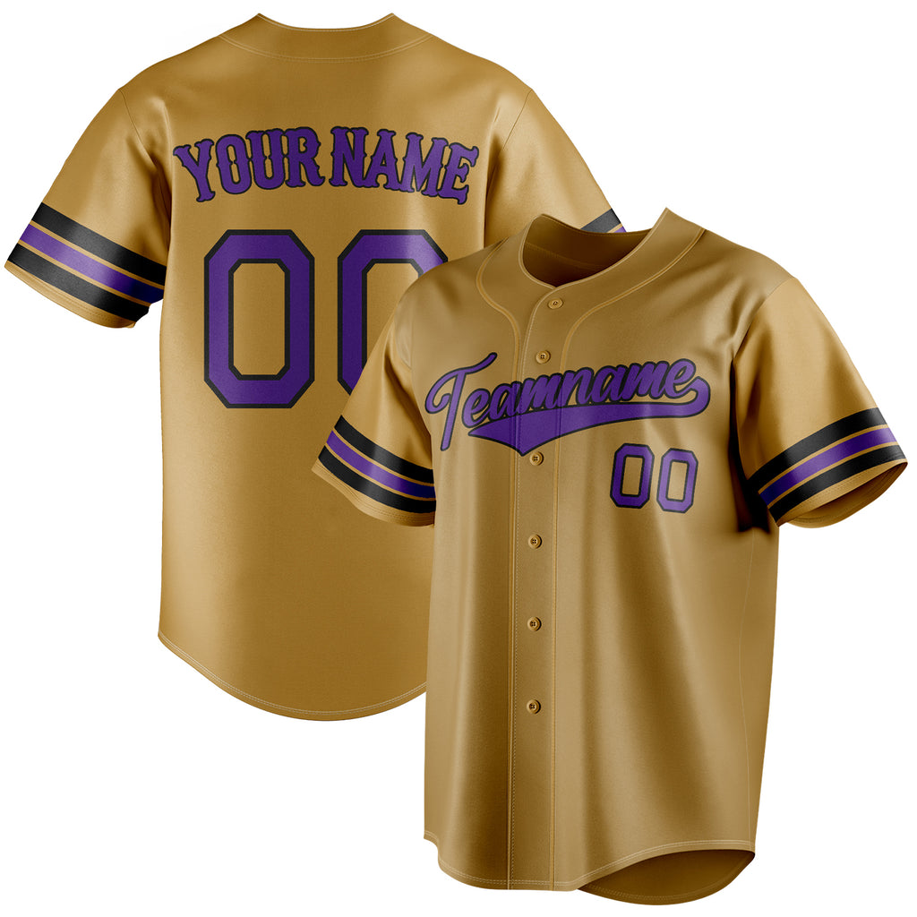Personalized Old Gold & Purple Color Fan Baseball Jersey BB01240531WX529