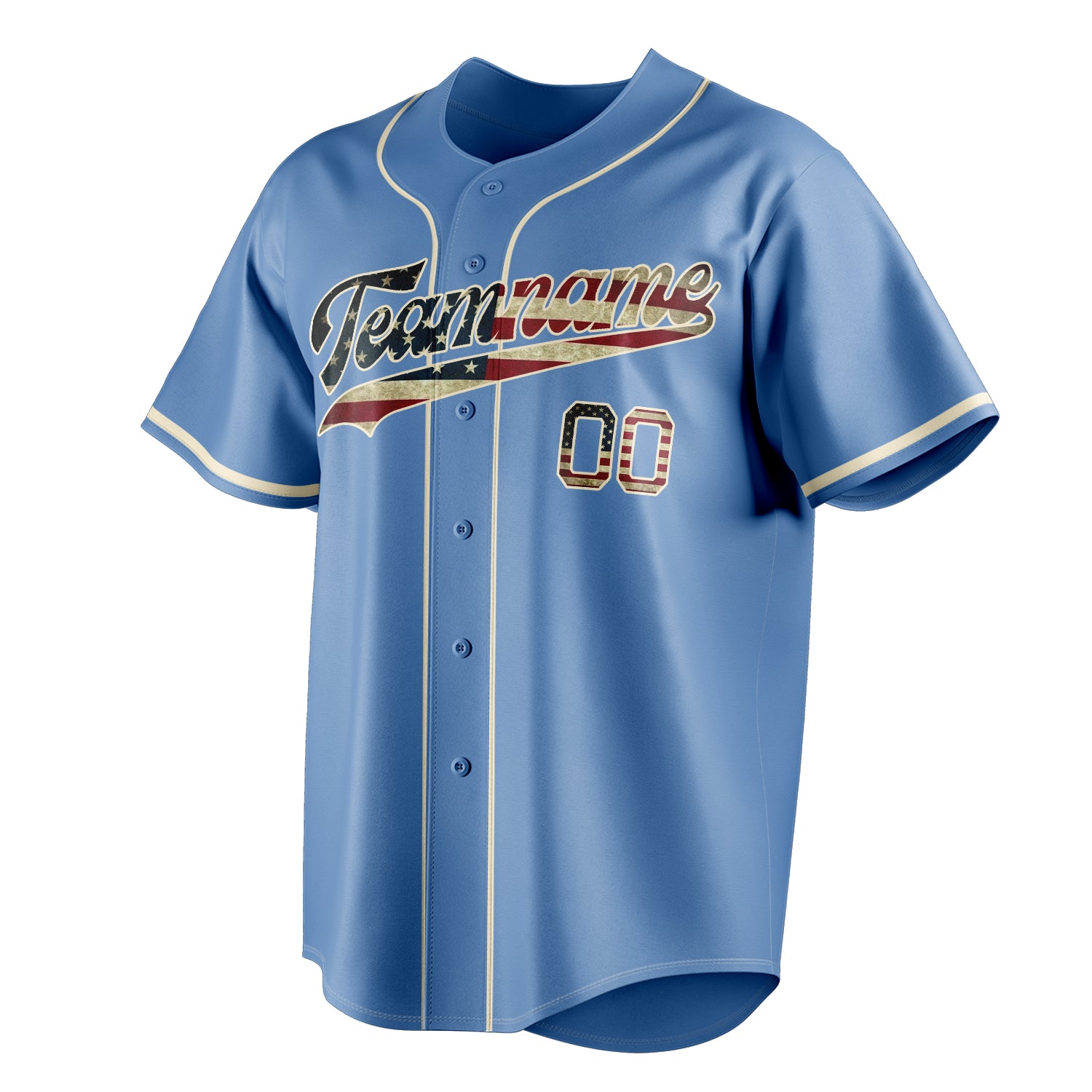 Personalized Light Blue & Cream Vintage USA Flag Fan Baseball Jersey