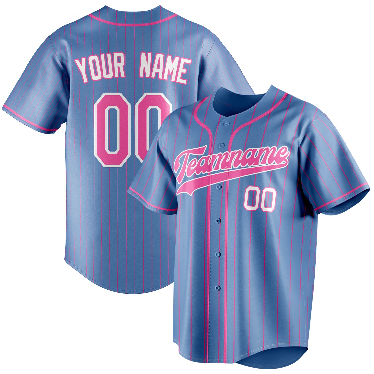 Personalized Light Blue & Pink Pink Pinstripe Fan Baseball Jersey BB01240531WY464