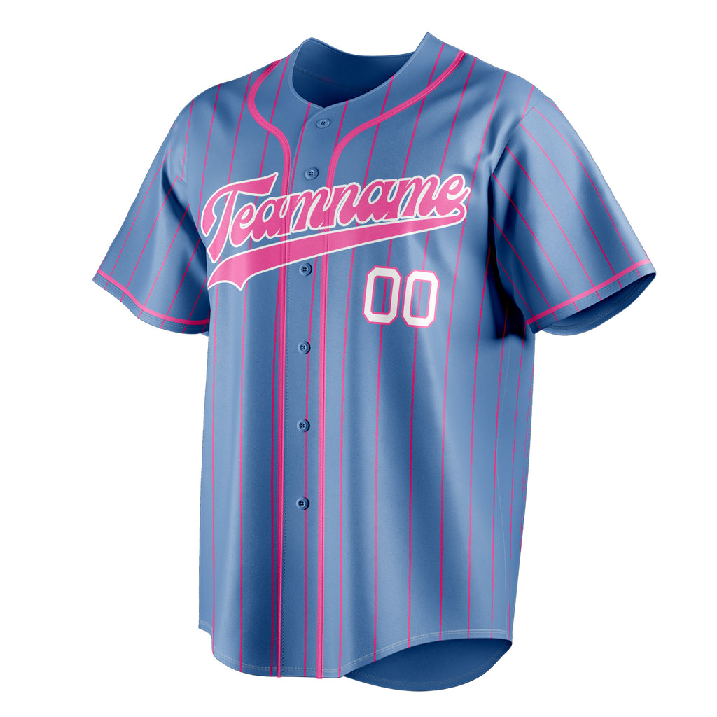 Personalized Light Blue & Pink Pink Pinstripe Fan Baseball Jersey