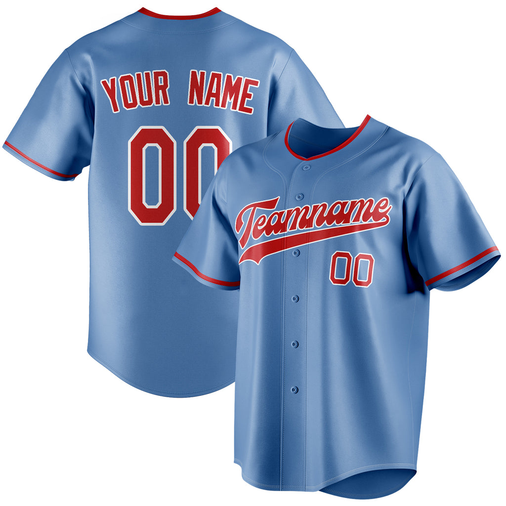 Personalized Light Blue & Red Color Fan Baseball Jersey BB01240531WY465