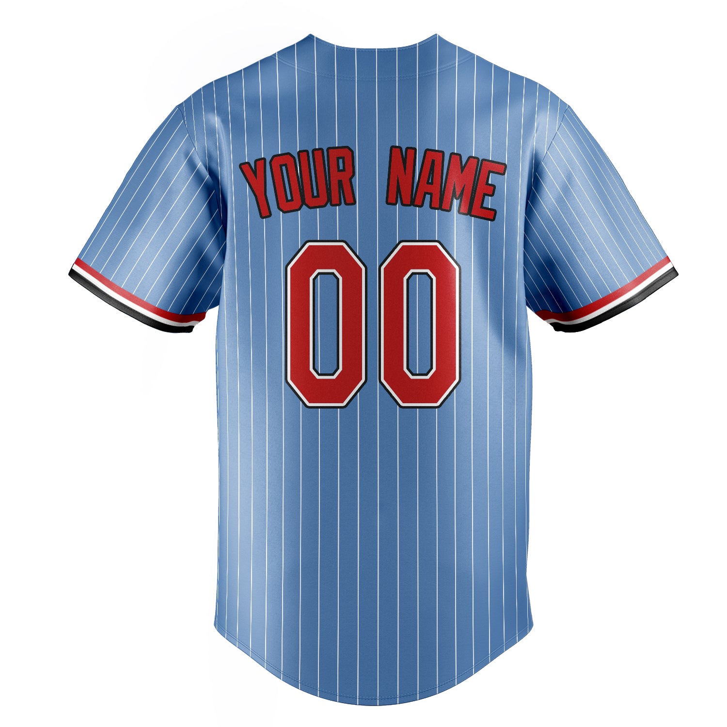 Personalized Light Blue & Red White Pinstripe Fan Baseball Jersey