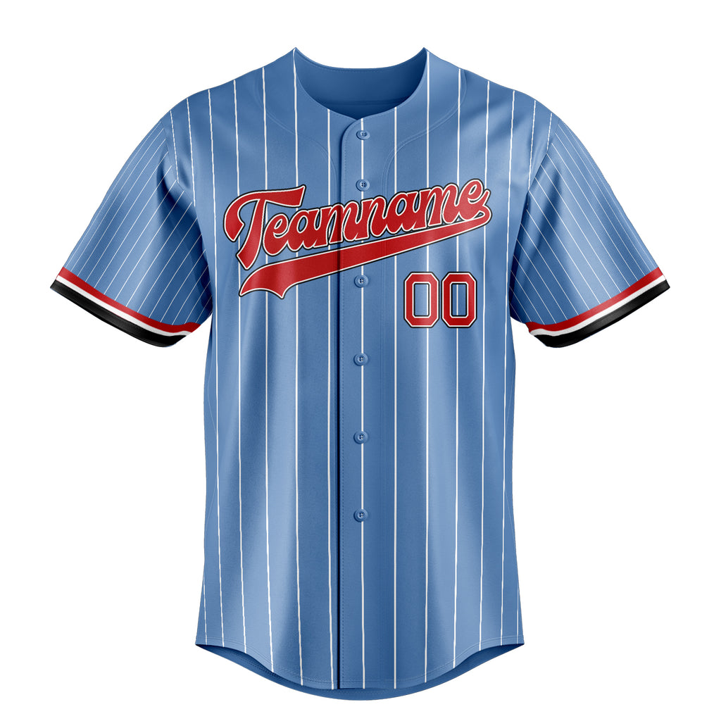 Personalized Light Blue & Red White Pinstripe Fan Baseball Jersey