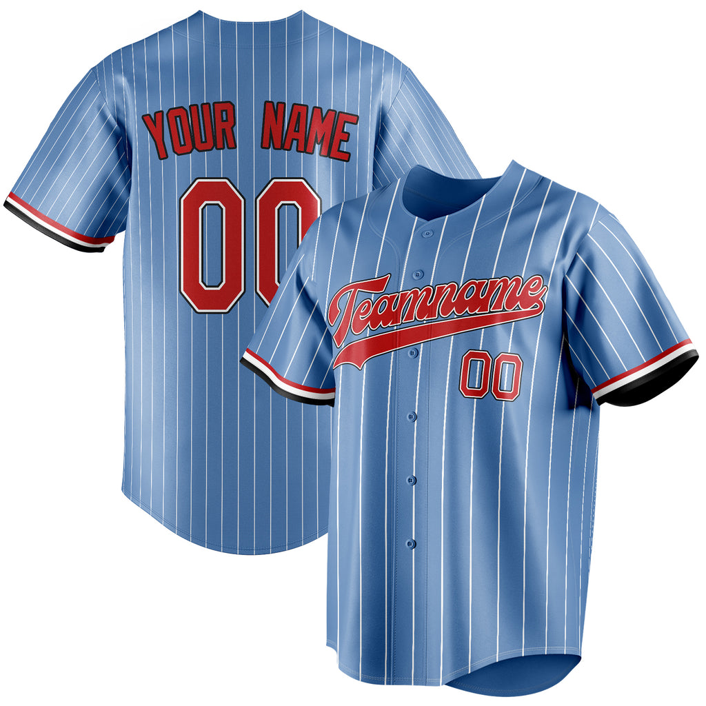 Personalized Light Blue & Red White Pinstripe Fan Baseball Jersey BB01240531WY466