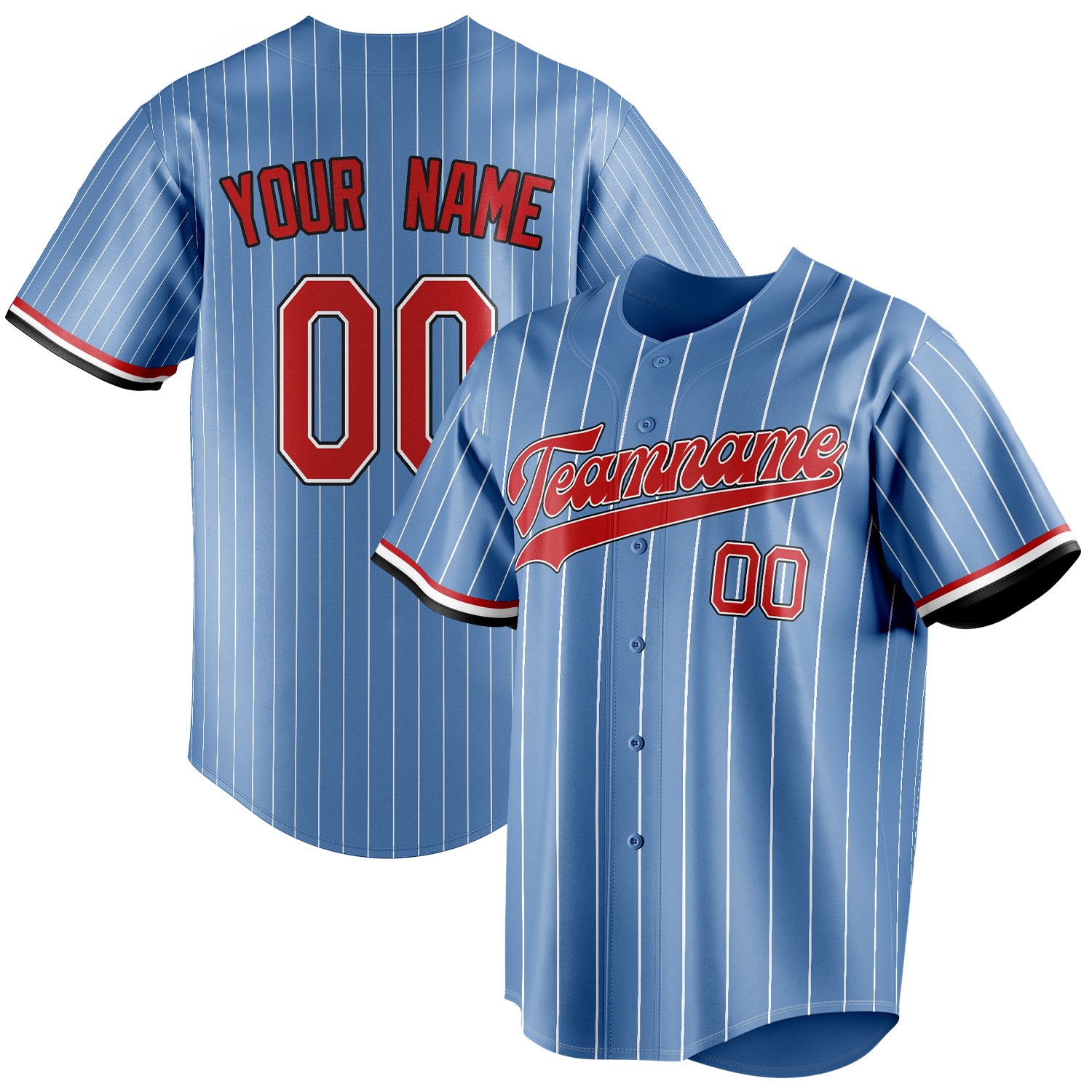 Personalized Light Blue & Red White Pinstripe Fan Baseball Jersey BB01240531WY466
