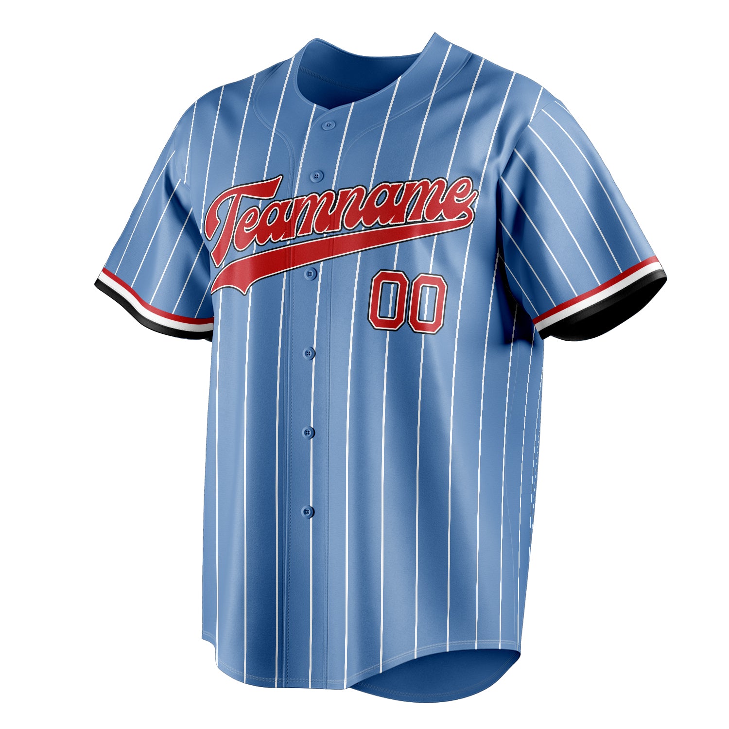 Personalized Light Blue & Red White Pinstripe Fan Baseball Jersey
