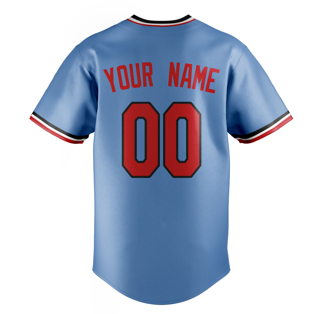 Personalized Light Blue & Red Color Fan Baseball Jersey