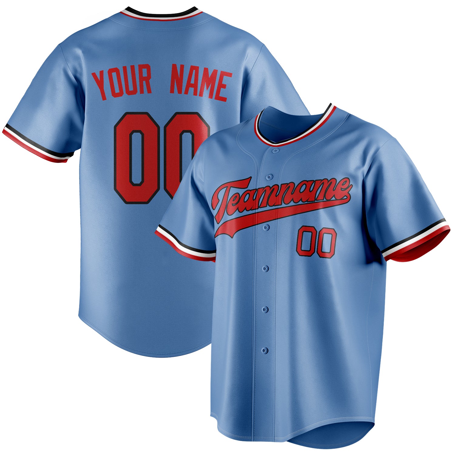 Personalized Light Blue & Red Color Fan Baseball Jersey BB01240531WY470