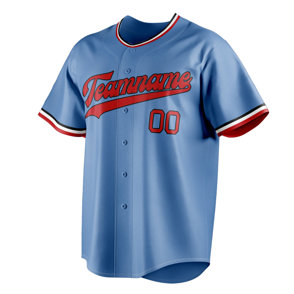 Personalized Light Blue & Red Color Fan Baseball Jersey