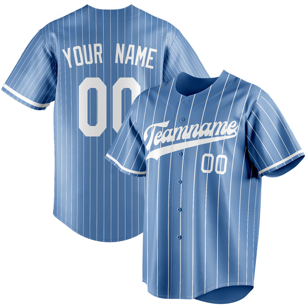 Personalized Light Blue & White White Pinstripe Fan Baseball Jersey BB01240531WY474