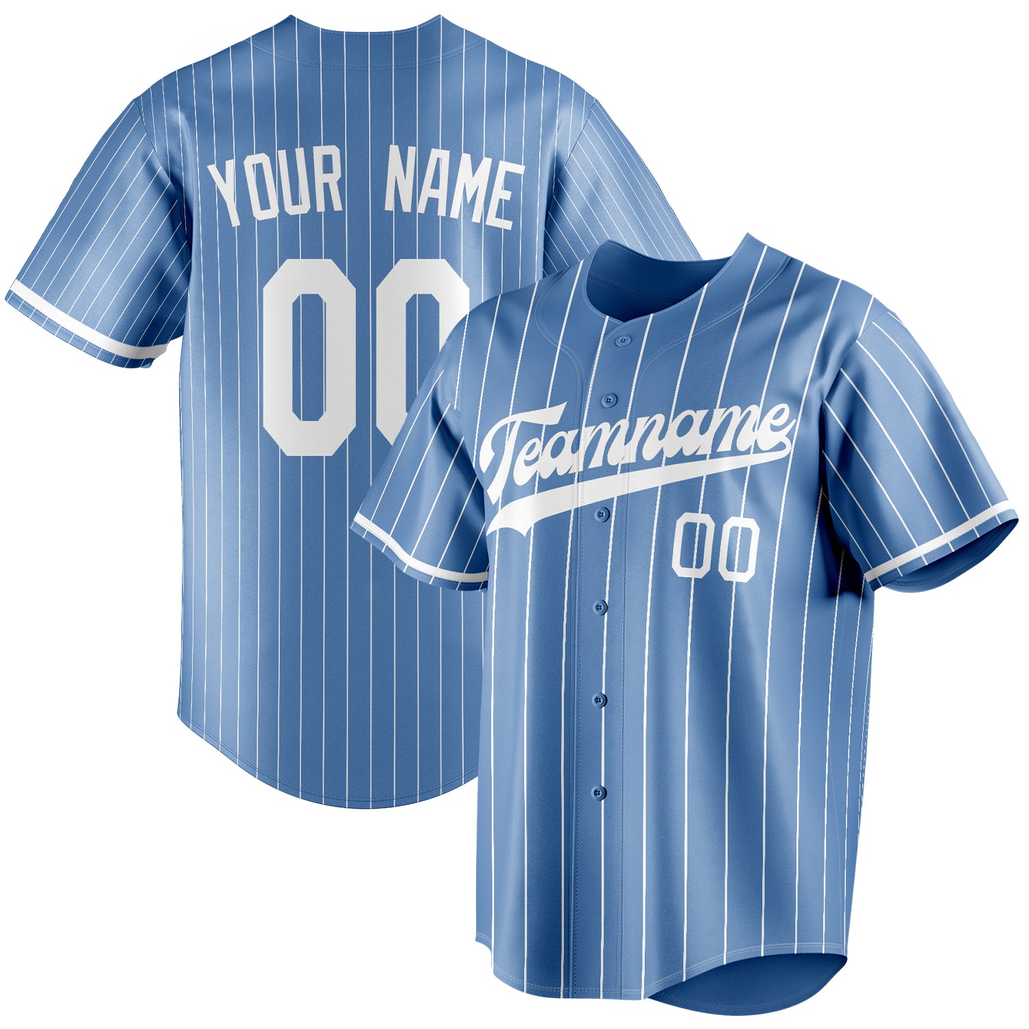 Personalized Light Blue & White White Pinstripe Fan Baseball Jersey BB01240531WY474
