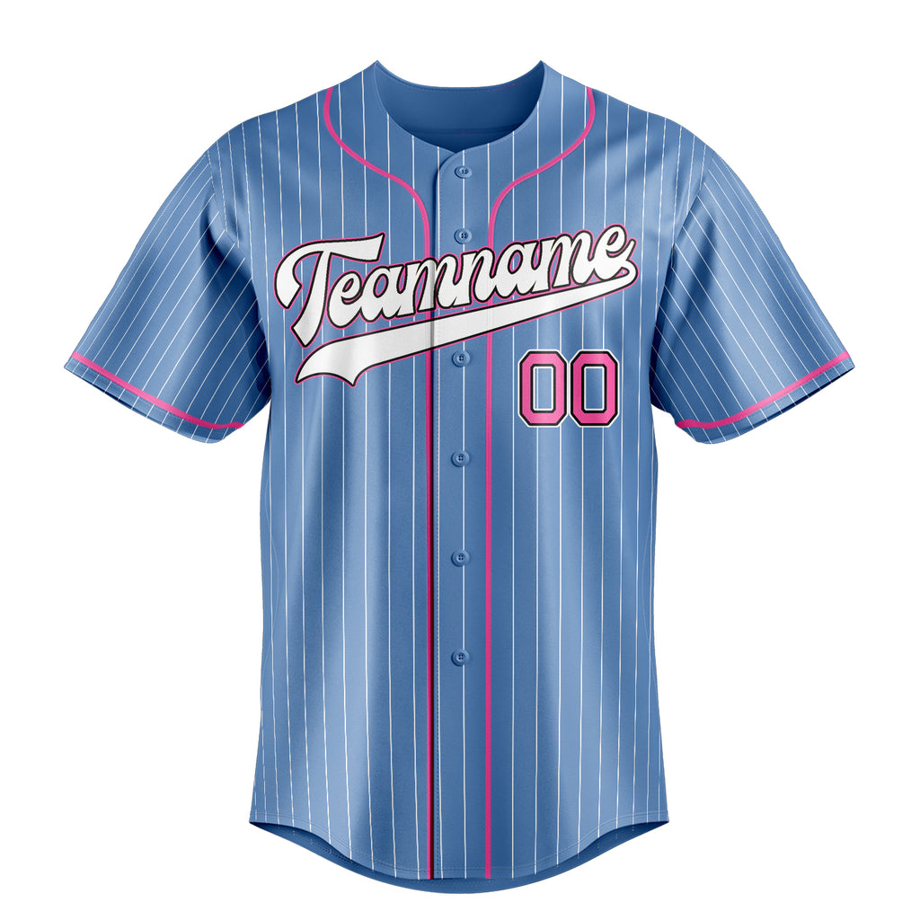 Personalized Light Blue & Pink White Pinstripe Fan Baseball Jersey