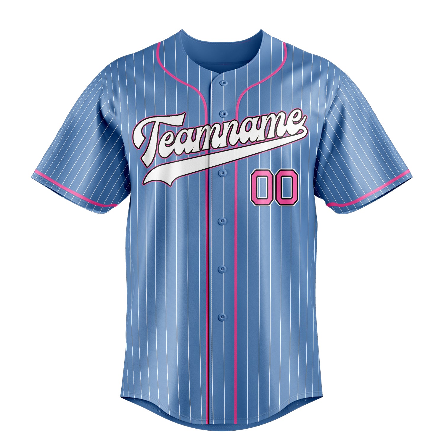 Personalized Light Blue & Pink White Pinstripe Fan Baseball Jersey
