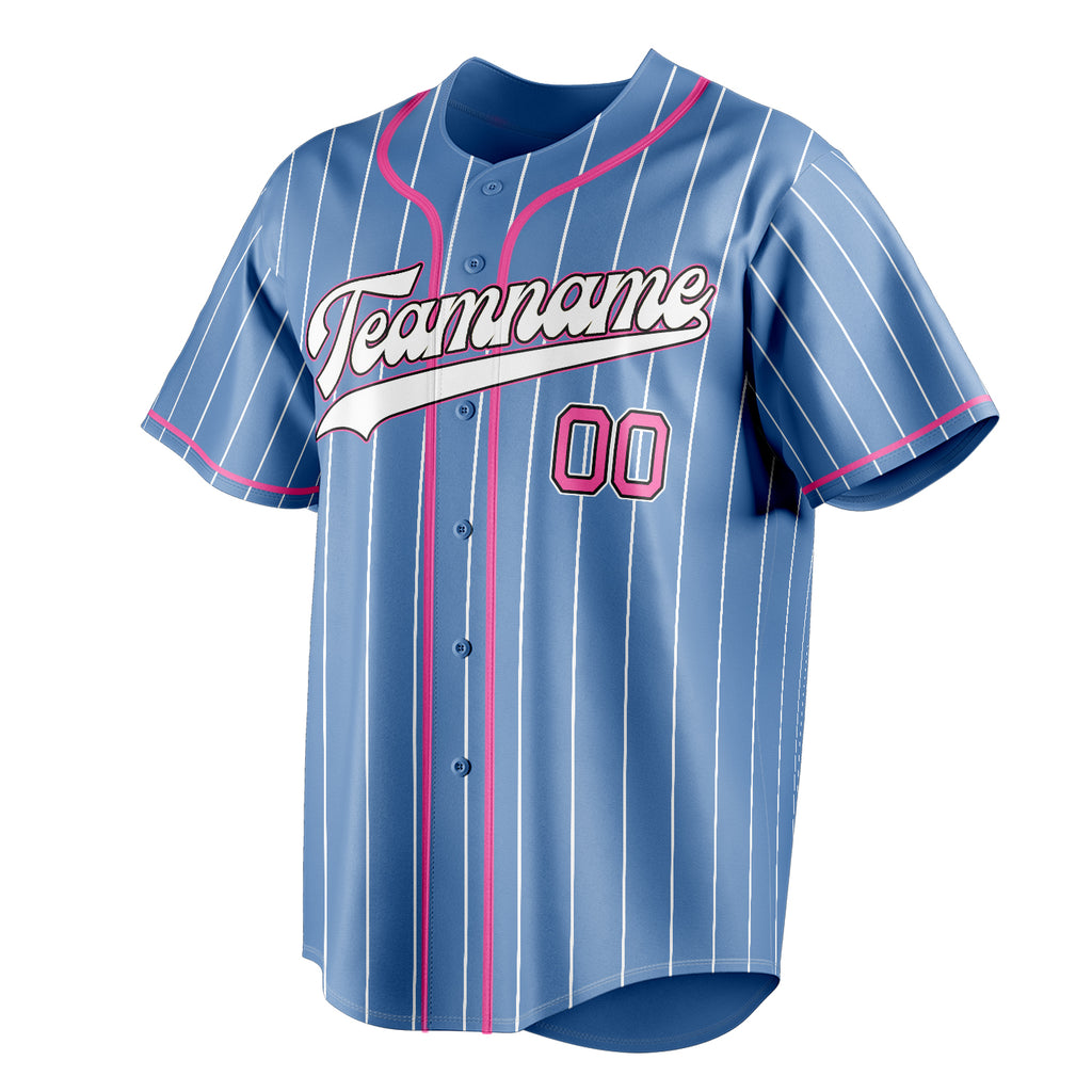 Personalized Light Blue & Pink White Pinstripe Fan Baseball Jersey
