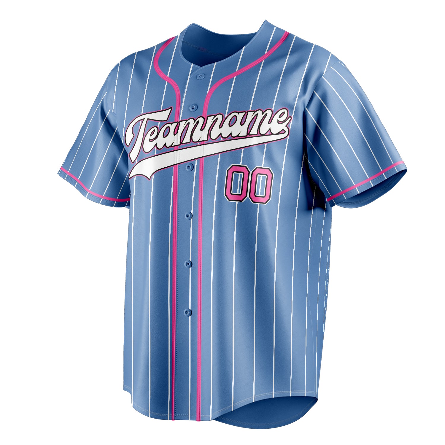 Personalized Light Blue & Pink White Pinstripe Fan Baseball Jersey