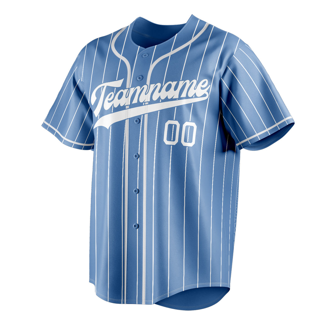 Personalized Light Blue & White White Pinstripe Fan Baseball Jersey