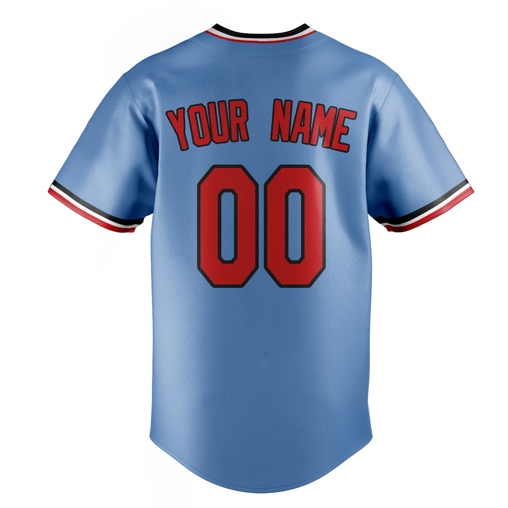 Personalized Light Blue & Red Color Fan Baseball Jersey