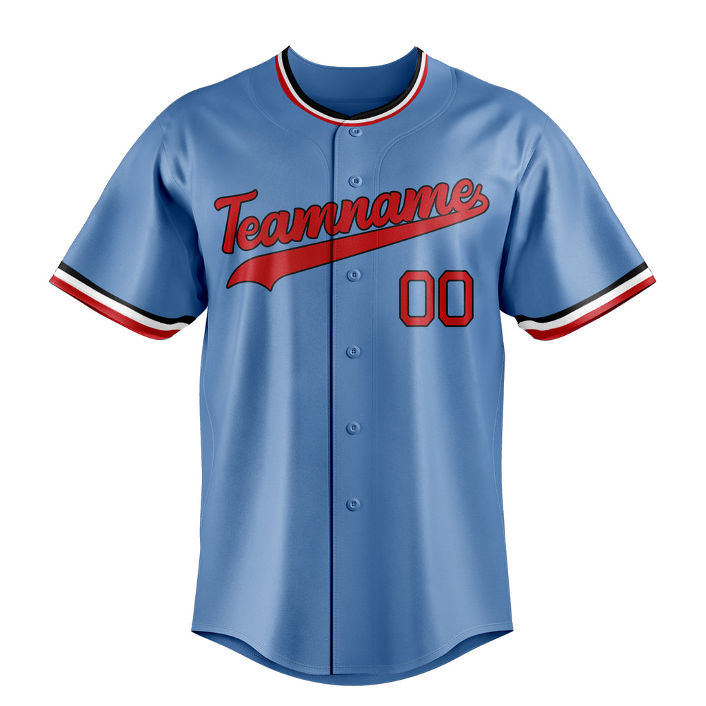 Personalized Light Blue & Red Color Fan Baseball Jersey