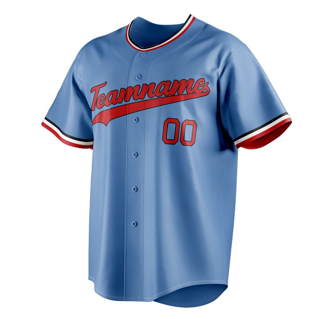 Personalized Light Blue & Red Color Fan Baseball Jersey