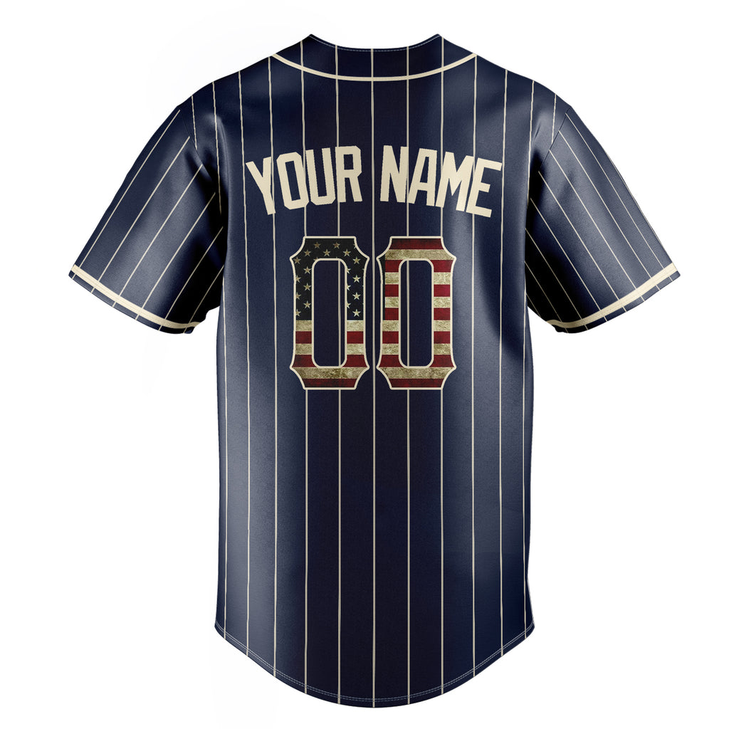 Personalized Navy & Cream Vintage USA Flag Fan Baseball Jersey