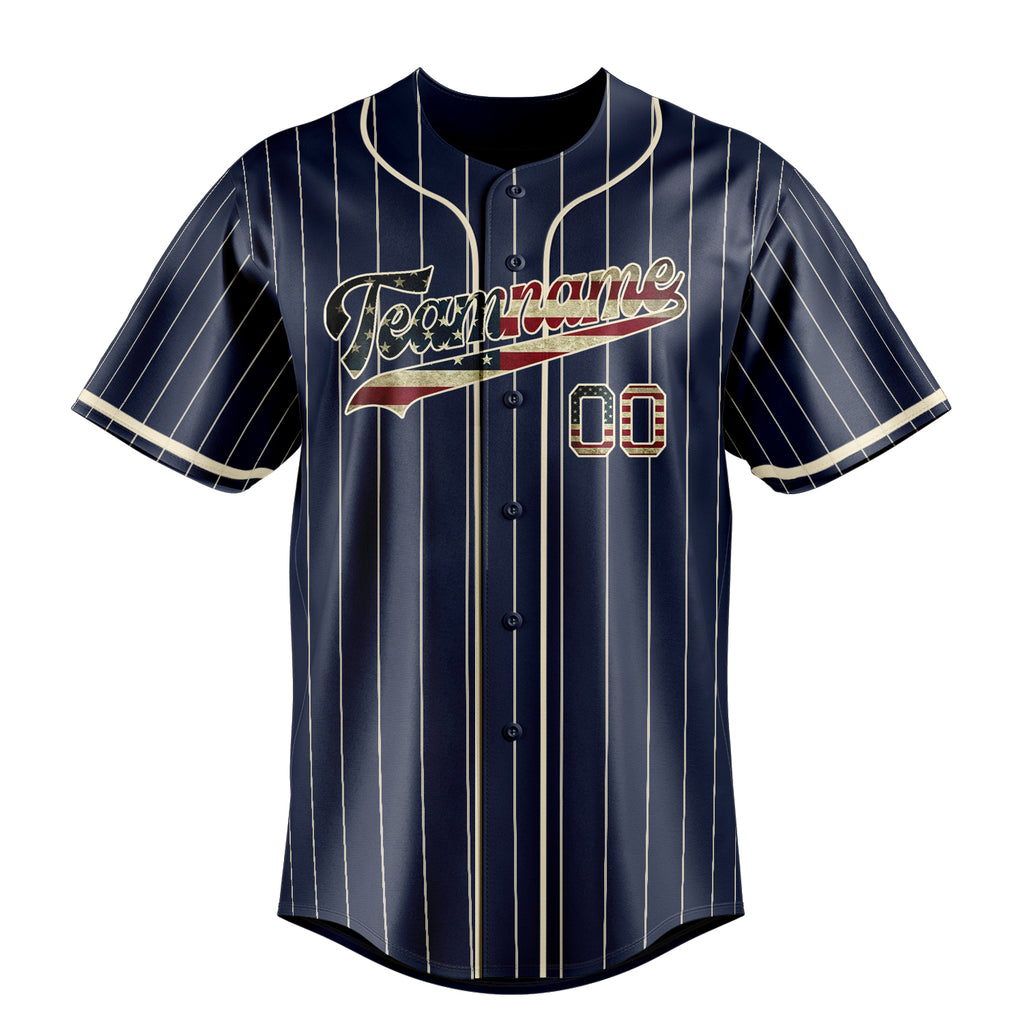 Personalized Navy & Cream Vintage USA Flag Fan Baseball Jersey