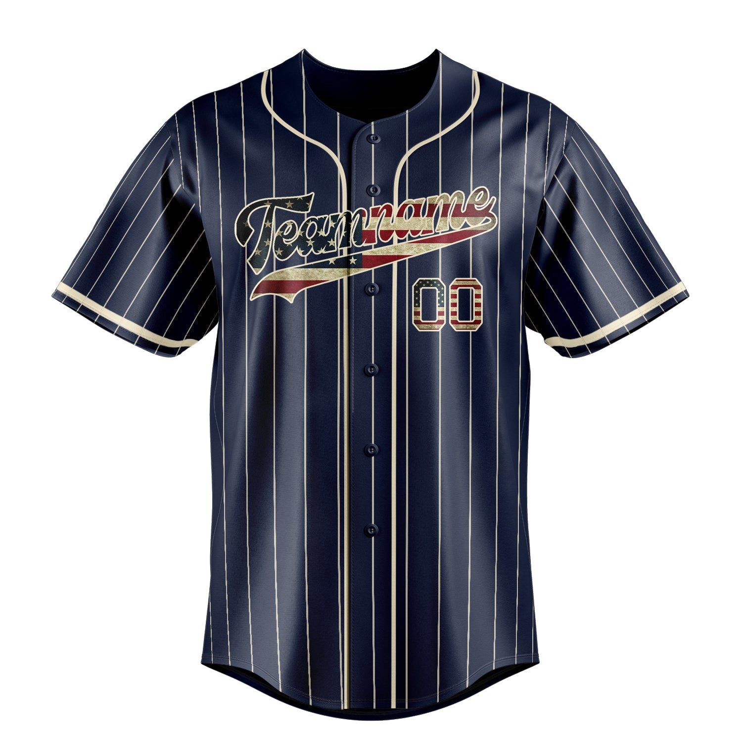 Personalized Navy & Cream Vintage USA Flag Fan Baseball Jersey