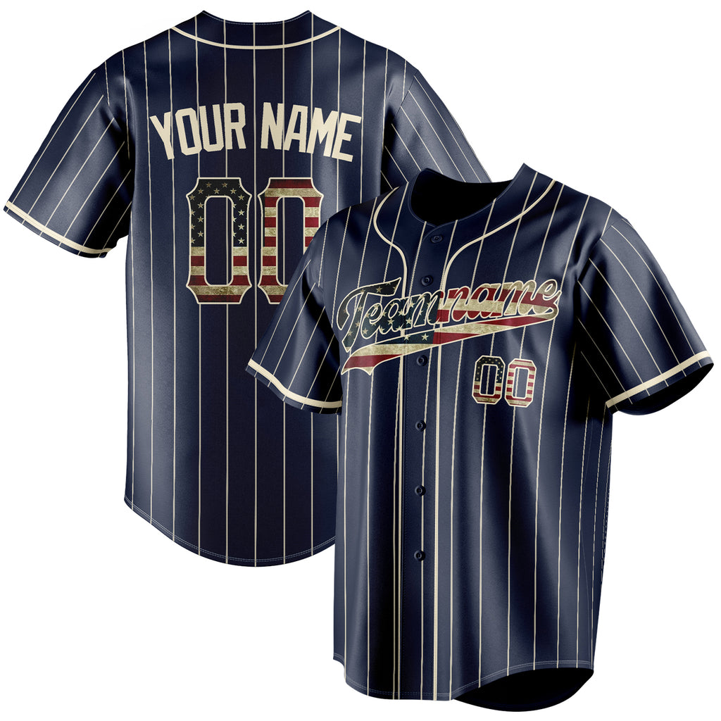 Personalized Navy & Cream Vintage USA Flag Fan Baseball Jersey BB01240531WY480