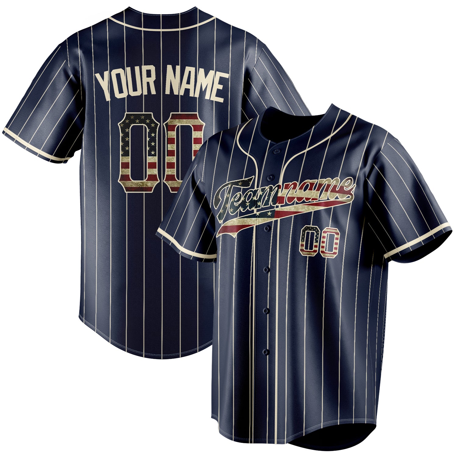 Personalized Navy & Cream Vintage USA Flag Fan Baseball Jersey BB01240531WY480