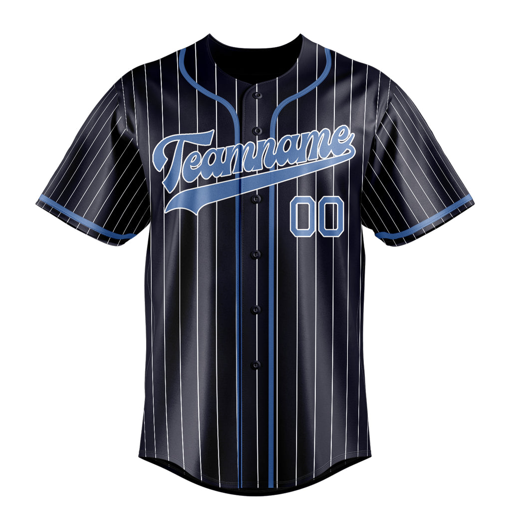 Personalized Navy & Light Blue White Pinstripe Fan Baseball Jersey