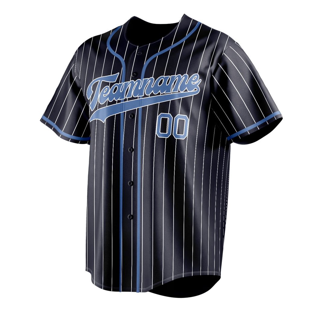 Personalized Navy & Light Blue White Pinstripe Fan Baseball Jersey