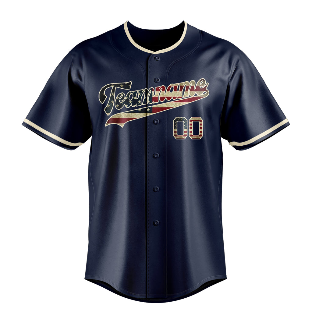 Personalized Navy & Cream Vintage USA Flag Fan Baseball Jersey
