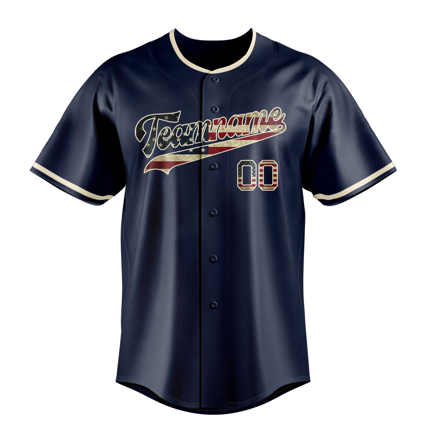 Personalized Navy & Cream Vintage USA Flag Fan Baseball Jersey