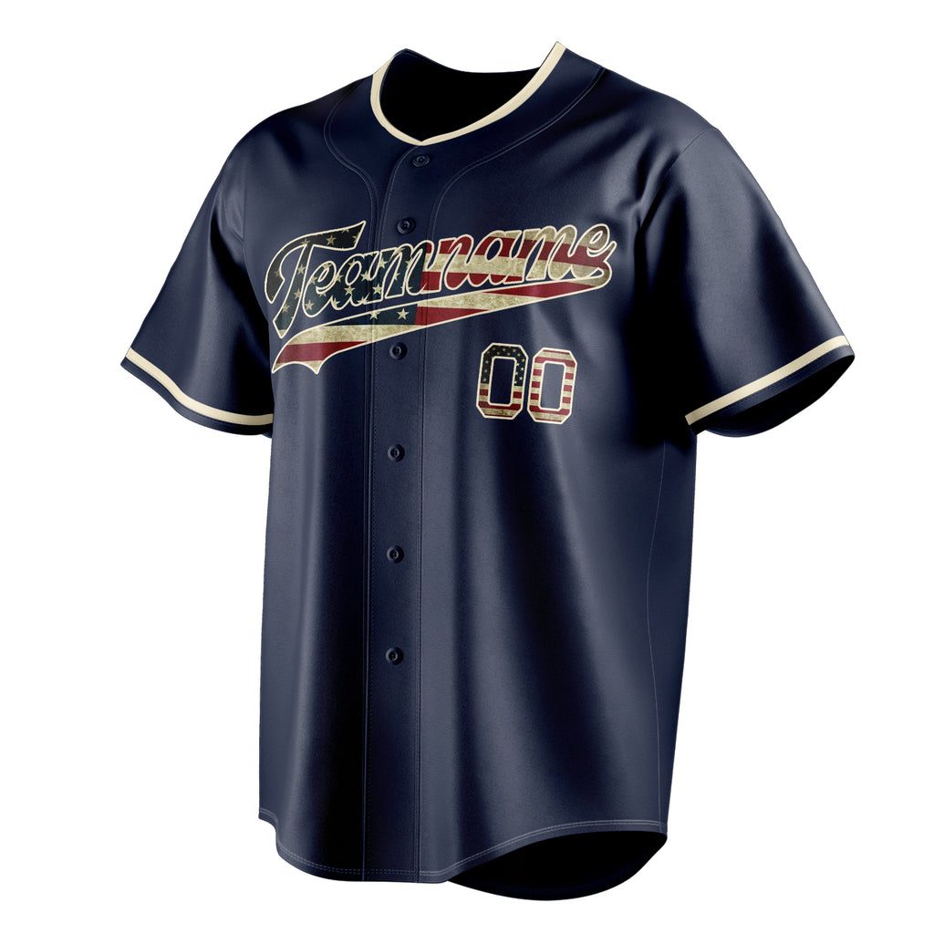 Personalized Navy & Cream Vintage USA Flag Fan Baseball Jersey