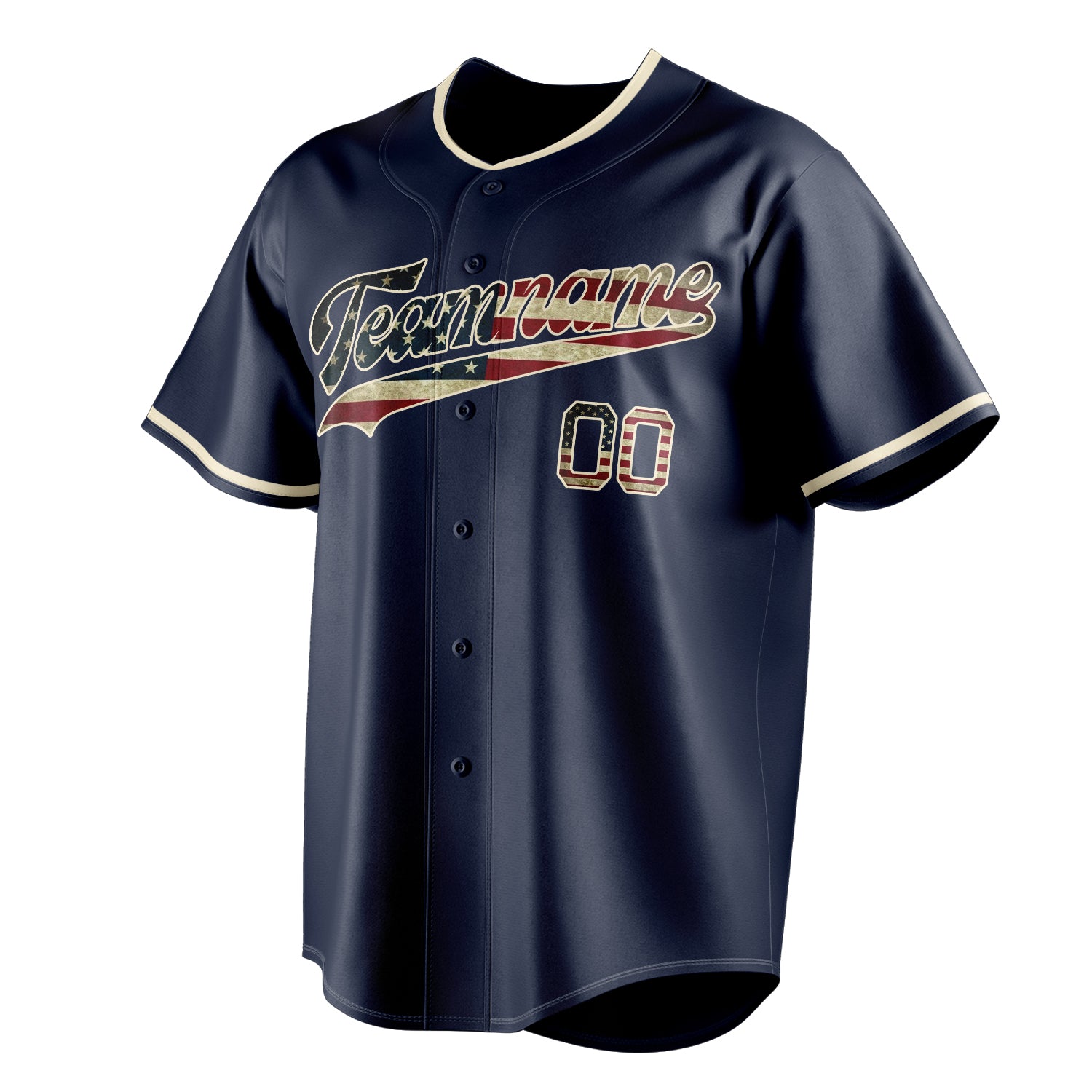 Personalized Navy & Cream Vintage USA Flag Fan Baseball Jersey