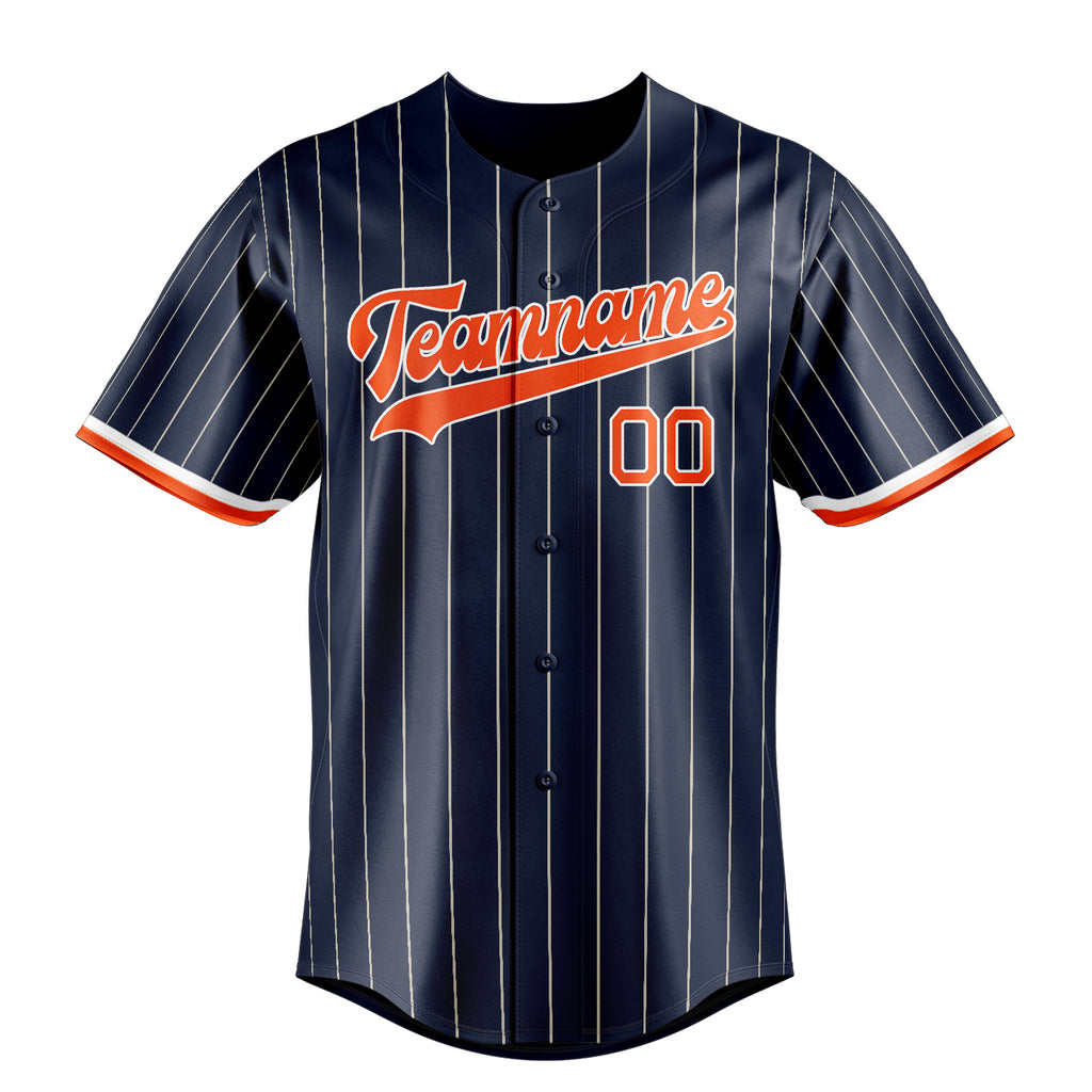 Personalized Navy & Orange Cream Pinstripe Fan Baseball Jersey
