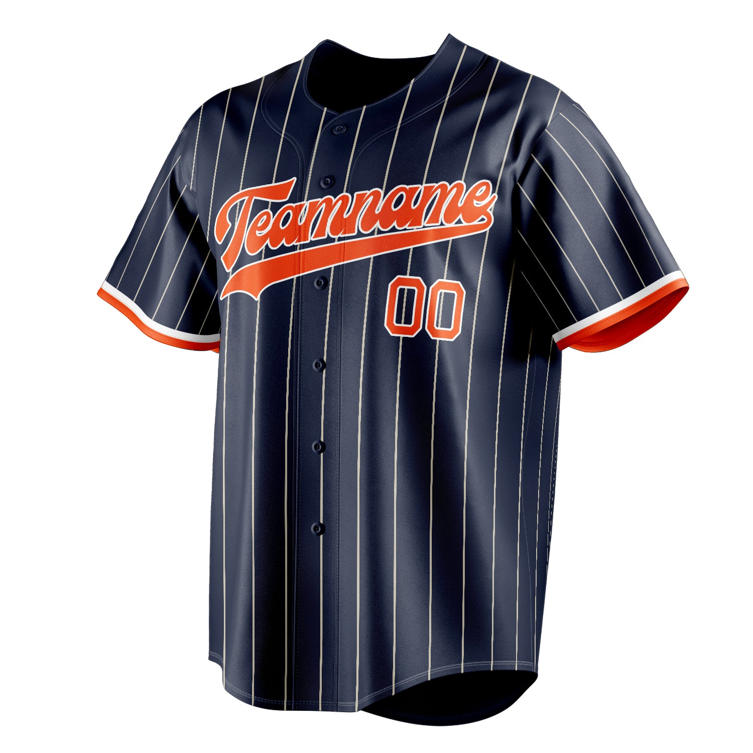 Personalized Navy & Orange Cream Pinstripe Fan Baseball Jersey