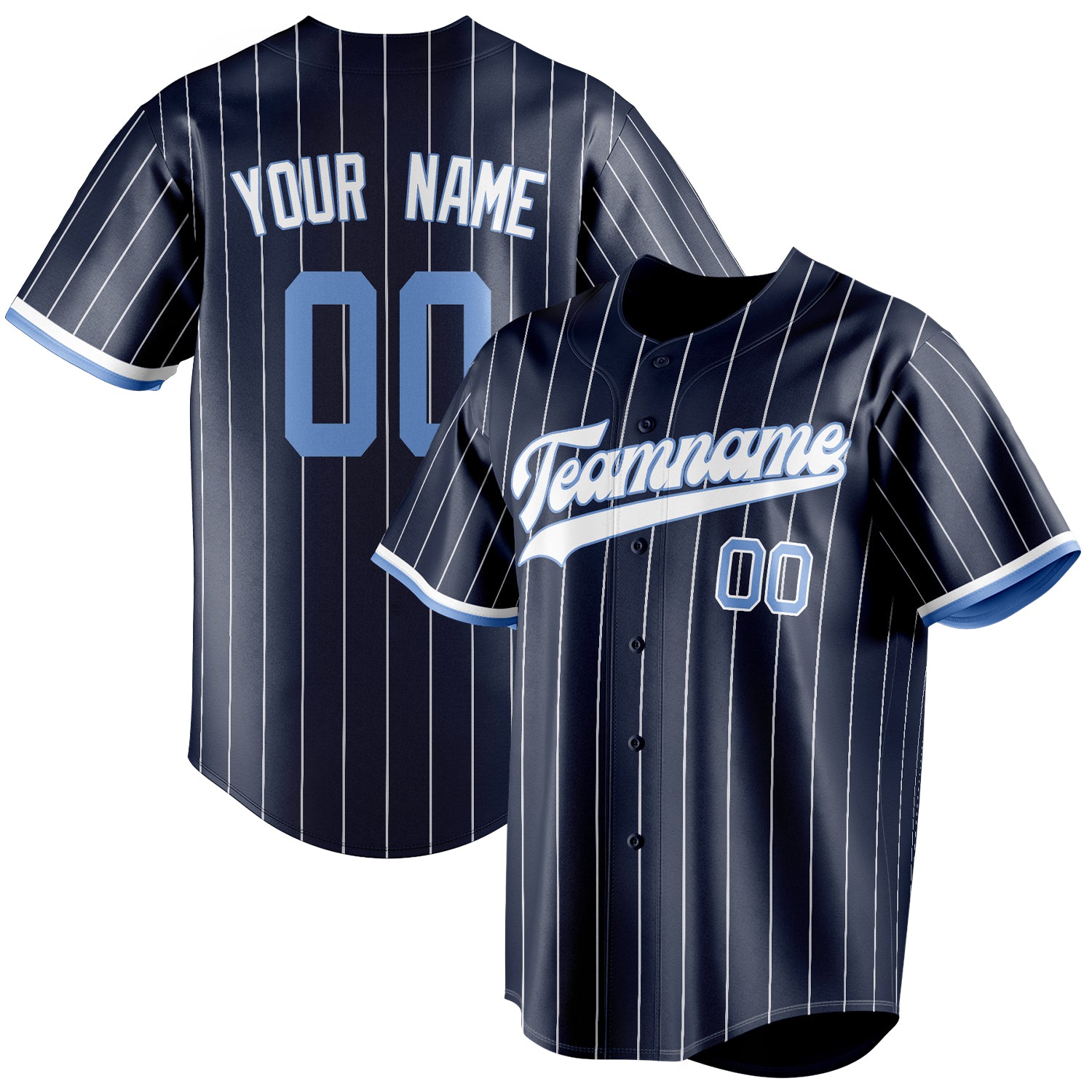 Personalized Navy & White White Pinstripe Fan Baseball Jersey BB01240531WY488